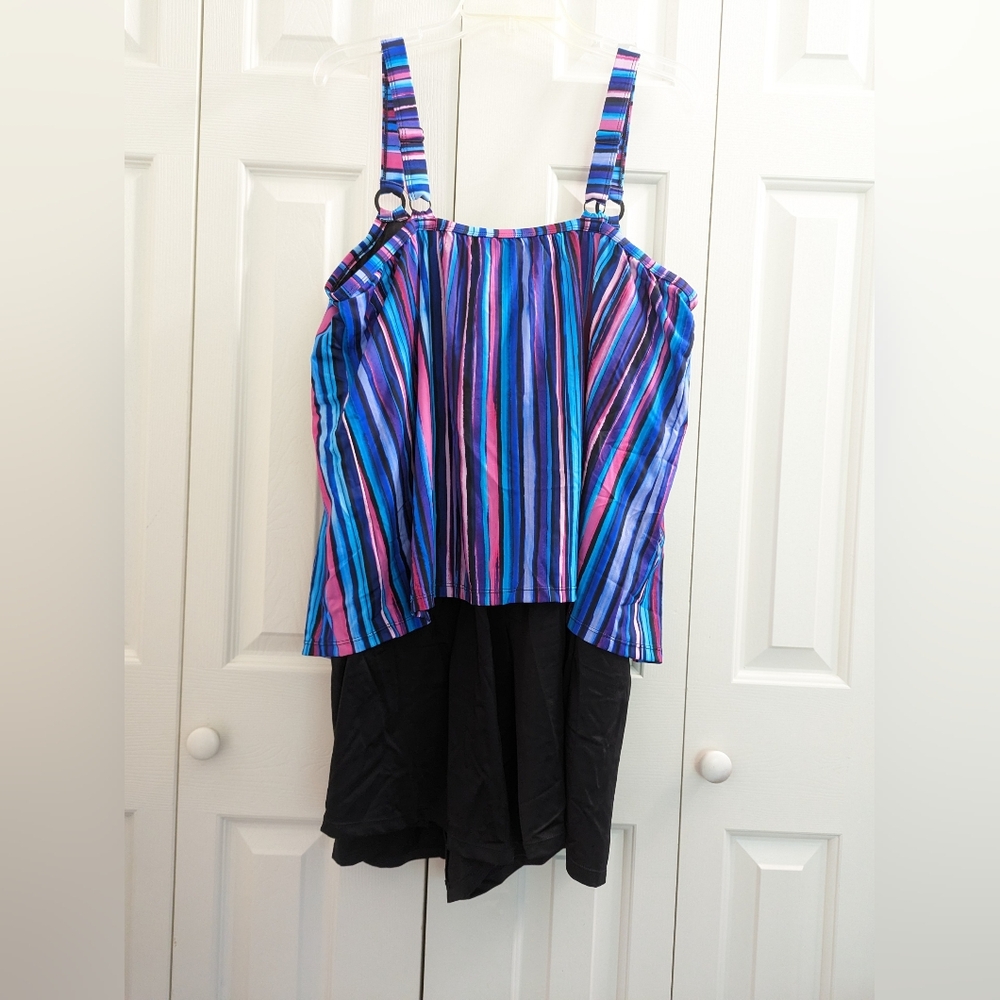 Swim 365 Women's Plus Size 22 Longer Length Mesh Tankini Top. - Picture 3 of 9